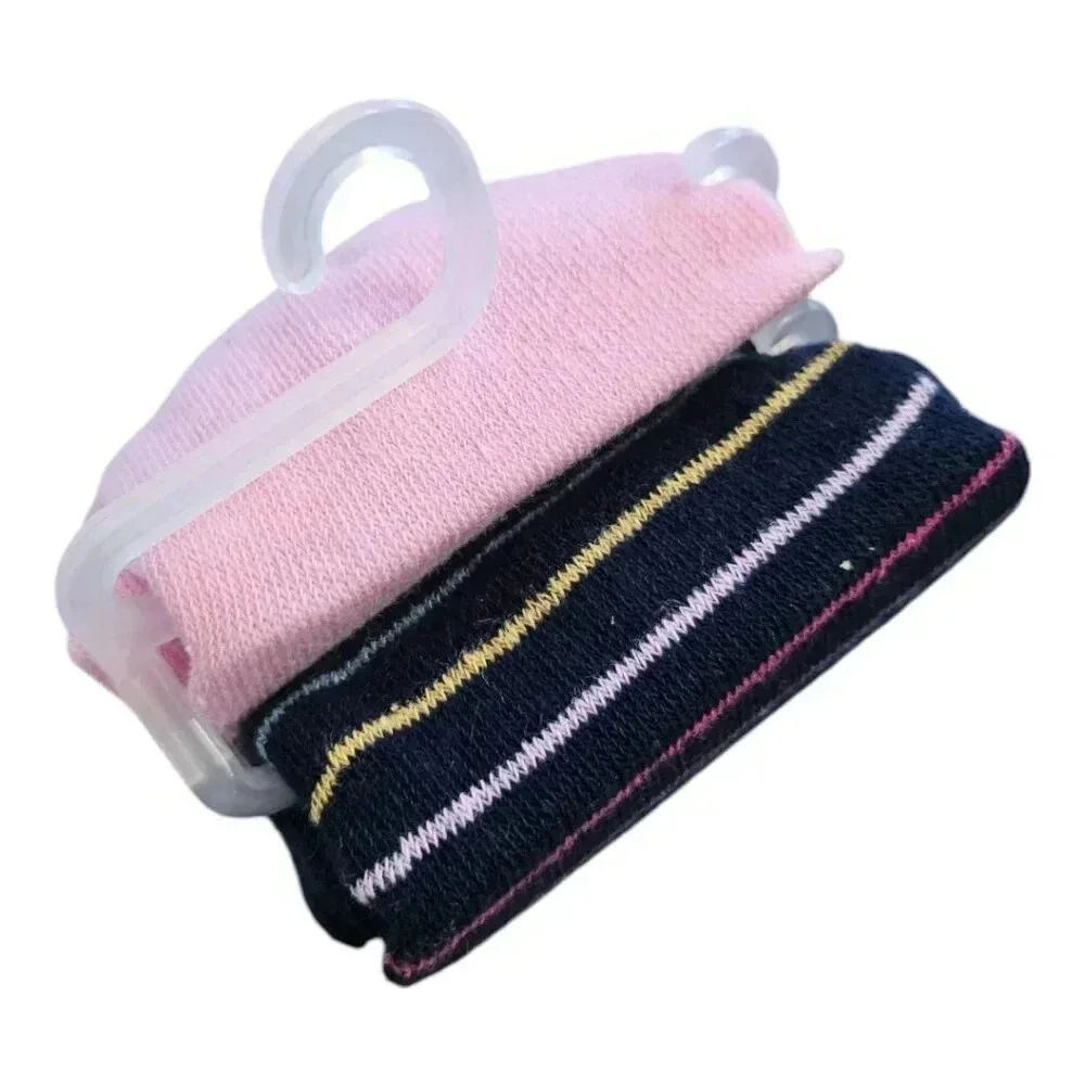 Girls MEDIUM 7-10 Navy Blue with 70s Stripes and Bubblegum Pink Tights Set of 2